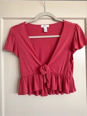 Forever 21 Pink Tie-Front Ruffle Crop Top, Size S